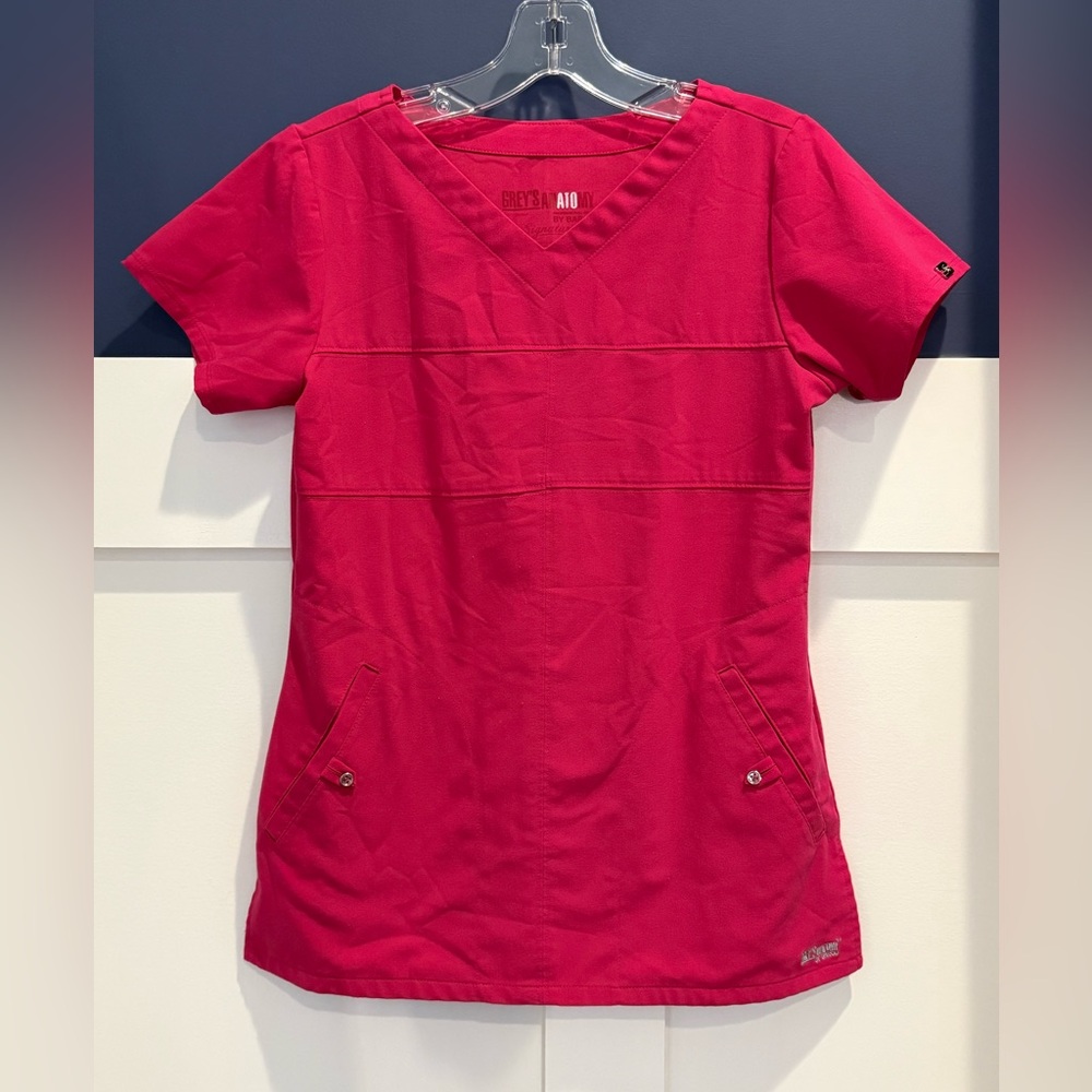 Grey's Anatomy Women's Bright Pink V-Neck Scrub Top Size XS